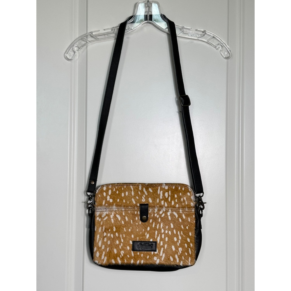 Sixtease The New Vintage Black Leather Hair Hide Crossbody Bag Purse‎